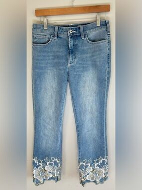 Pilcro and the Letterpress Bootcut Jeans Sz 27 Blue Embroidered Floral Hem Boho